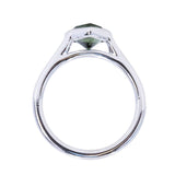 1.57ct Trillion Deep Teal Green Sapphire Contemporary Bezel Set Ring in 18k White Gold