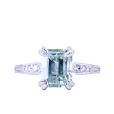 3.84ct Emerald Cut Unheated Light Aqua Blue Montana Sapphire Double Claw Prong Low Profile Milgrain and Diamond Vintage Cathedral Wedding Set in Platinum