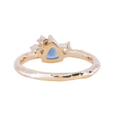 0.78ct Teal Montana Sapphire and Genuine Antique Diamond Mountainscape Ring in 14k Evergreen Carved Yellow Gold