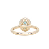 1.63ct Oval Untreated Madagascar Teal Sapphire Antique-Style Diamond Halo Ring in 14k Yellow Gold