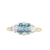 2.02ct Untreated Blue Radiant Cut Sapphire and Trillion Sapphire Antique Compass East-West Set Low Profile Ring in 14k Yellow Gold