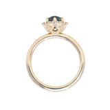 1.63ct Oval Untreated Madagascar Teal Sapphire Antique-Style Diamond Halo Ring in 14k Yellow Gold