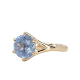 3.10ct Round Cornflower Blue Montana Sapphire Low Profile Six Prong Split Shank Solitaire in 14k Yellow Gold