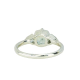 2.09ct Untreated Parti Cushion Madagascar Sapphire and Trillion Sapphire Three Stone Low Profile Ring in 14k Green Gold