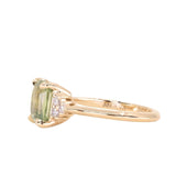 3.14ct Light Bright Green Untreated Radiant Cut Sapphire and Diamond Cluster Ring in 14k Yellow Gold