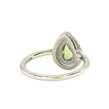 1.11ct Rosecut Pear Australian Green Sapphire and Antiqued Diamond Halo ring in 14k White Gold