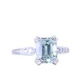 3.84ct Emerald Cut Unheated Light Aqua Blue Montana Sapphire Double Claw Prong Low Profile Milgrain and Diamond Vintage Cathedral Wedding Set in Platinum