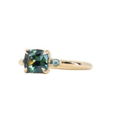 1.65ct Cushion Cut Untreated Madagascar Parti Sapphire and Light Blue Sapphire Low Profile East-West Ring in 14k Yellow Gold