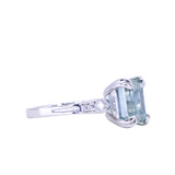3.84ct Emerald Cut Unheated Light Aqua Blue Montana Sapphire Double Claw Prong Low Profile Milgrain and Diamond Vintage Cathedral Wedding Set in Platinum