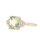 3.14ct Light Bright Green Untreated Radiant Cut Sapphire and Diamond Cluster Ring in 14k Yellow Gold