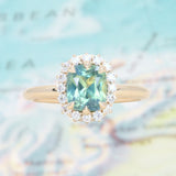 1.53ct Parti Cushion Untreated Madagascar Sapphire Antique-Style Diamond Halo Ring in 14k Yellow Gold