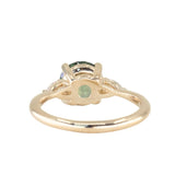 2.35ct Round Unheated Montana Sapphire and Natural Pear Diamond Three Stone Low Profile Ring in 14k Yellow Gold