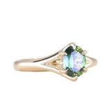 1.60ct Oval Australian Parti Sapphire Low Profile Six Prong Split Shank Solitaire in 14k Yellow Gold