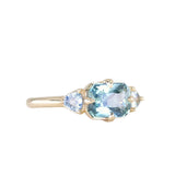 2.02ct Untreated Blue Radiant Cut Sapphire and Trillion Sapphire Antique Compass East-West Set Low Profile Ring in 14k Yellow Gold