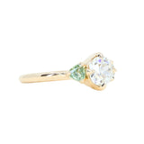 1.10ct Round Old European Cut Diamond and Trillion Madagascar Sapphire Antique Style Compass Set Low Profile Ring with Scallop Details in 14k Yellow Gold