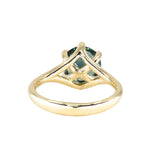 2.57ct Untreated Australian Teal Sapphire Low Profile Split Shank Six Prong Ring in 18k Yellow Gold