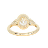 1.59ct Modern Old Mine Cut Oval GIA Diamond Three Stone Ring with Trillion Side Diamonds Compass Set Low Profile Milgrain Antique Ring in 14K Yellow Gold