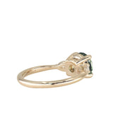 2.35ct Round Unheated Montana Sapphire and Natural Pear Diamond Three Stone Low Profile Ring in 14k Yellow Gold