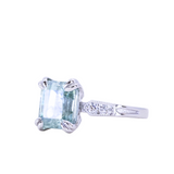 3.84ct Emerald Cut Unheated Light Aqua Blue Montana Sapphire Double Claw Prong Low Profile Milgrain and Diamond Vintage Cathedral Wedding Set in Platinum