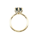 2.57ct Untreated Australian Teal Sapphire Low Profile Split Shank Six Prong Ring in 18k Yellow Gold