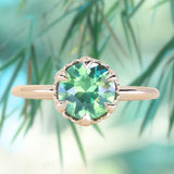 1.55ct Round Madagascar Light Green Sapphire Low Profile Scallop Cup Solitaire in 14k Yellow Gold
