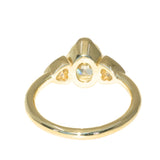 1.50ct Modern Old Mine Cut Oval Diamond Three Stone Ring with Trillion Side Diamonds Compass Set Low Profile Milgrain Antique Ring in 18K Yellow Gold