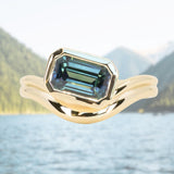 2.01ct Emerald Cut Madagascar Sapphire Bezel Set Ripple Contour Solitaire in 14k Yellow Gold