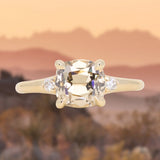 2.01ct GIA Natural Champagne Cushion Cut Diamond and White Diamond Low Profile East-West Ring in 14k Yellow Gold