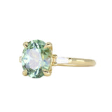 3.50ct Oval Untreated Montana Sapphire and Tapered Baguette Diamond Stackable 4 Prong Ring With Euro Shank in 18k Yellow Gold