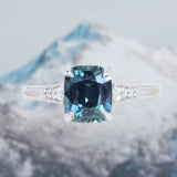 2.03ct Elongated Cushion Madagascar Sapphire and Diamond Vintage Cathedral Four Prong Ring in 14k White Gold