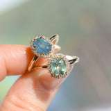 1.63ct Oval Untreated Madagascar Teal Sapphire Antique-Style Diamond Halo Ring in 14k Yellow Gold