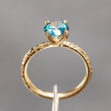 1.54ct Round Montana Sapphire Evergreen Carved Solitaire in 18k Yellow Gold