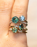 1.52ct Precision Cut Teal Green Oval Montana Sapphire Evergreen Carved Solitaire in 14k Yellow Gold