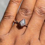 0.73ct Kite Shaped Light Grey Salt + Pepper Rosecut Diamond Contemporary Bezel Solitaire in 14k White Gold