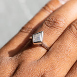 0.73ct Kite Shaped Light Grey Salt + Pepper Rosecut Diamond Contemporary Bezel Solitaire in 14k White Gold