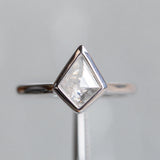 0.73ct Kite Shaped Light Grey Salt + Pepper Rosecut Diamond Contemporary Bezel Solitaire in 14k White Gold
