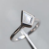 0.73ct Kite Shaped Light Grey Salt + Pepper Rosecut Diamond Contemporary Bezel Solitaire in 14k White Gold