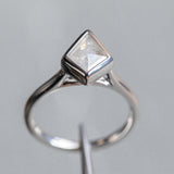 0.73ct Kite Shaped Light Grey Salt + Pepper Rosecut Diamond Contemporary Bezel Solitaire in 14k White Gold