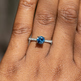 0.96ct Round Blue Sapphire Solitaire with French Set Diamonds In 14K White Gold