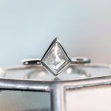 0.73ct Kite Shaped Light Grey Salt + Pepper Rosecut Diamond Contemporary Bezel Solitaire in 14k White Gold