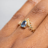 0.85ct Blue Pear Sapphire Pointed Vine Prong Set Ring in 14k yellow gold