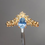 0.85ct Blue Pear Sapphire Pointed Vine Prong Set Ring in 14k yellow gold