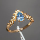 0.85ct Blue Pear Sapphire Pointed Vine Prong Set Ring in 14k yellow gold