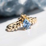 0.85ct Blue Pear Sapphire Pointed Vine Prong Set Ring in 14k yellow gold