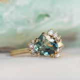 1.75ct Pear Parti Sapphire and Diamond Asymmetrical Cluster Ring in 18k Yellow Gold