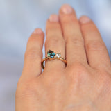 1.02ct Teal Pear Sapphire and Antique Diamond Toi Et Moi Ring in 18k Yellow Gold