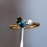 1.02ct Teal Pear Sapphire and Antique Diamond Toi Et Moi Ring in 18k Yellow Gold