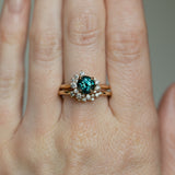 1.78ct Round Teal Madagascar Sapphire and Diamond Asymmetrical Cluster Ring in 14k Yellow Gold