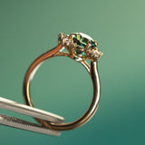 1.78ct Round Teal Madagascar Sapphire and Diamond Asymmetrical Cluster Ring in 14k Yellow Gold