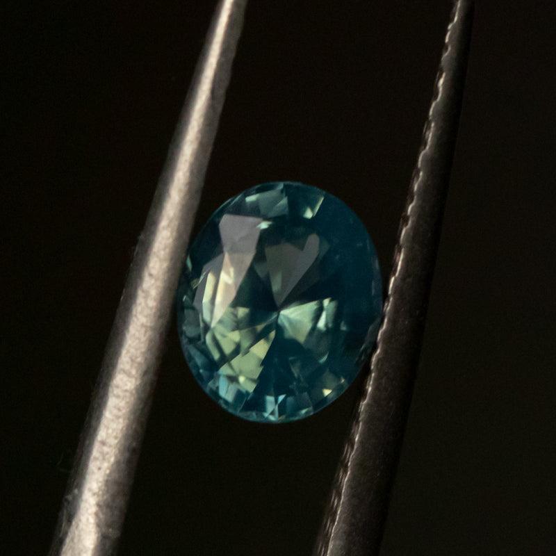 1.21CT MADAGASCAR OVAL SAPPHIRE, UNTREATED, OPALESCENT PARTI LIGHT TEAL GREEN, 6.87X5.80X3.81MM
